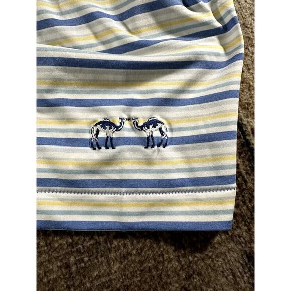 Peter Millar Summer Comfort Kissing Camels Striped Polo White Blue Polo Shirt XL - Picture 5 of 7
